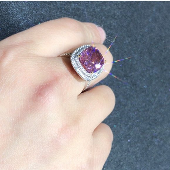 🟡Pink Nature Gemstone and Rhinestone  Ring - Picture 2 of 6